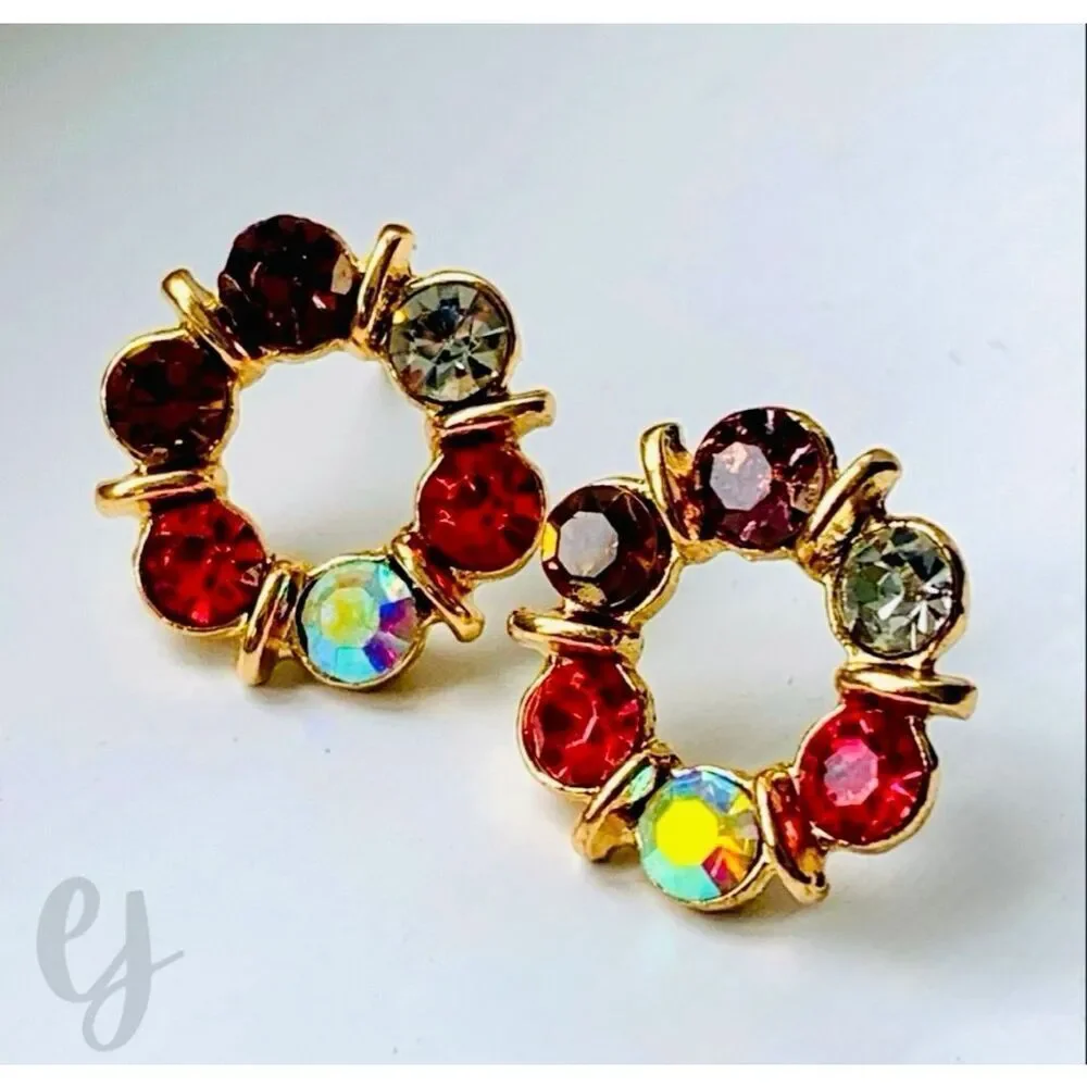 Jubilee Bejeweled Stud Earrings with Faux Topaz, Amethyst & Aurora Borealis